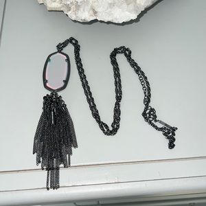 Kendra Scott dichroic glass and gun-mental Rayne long necklace